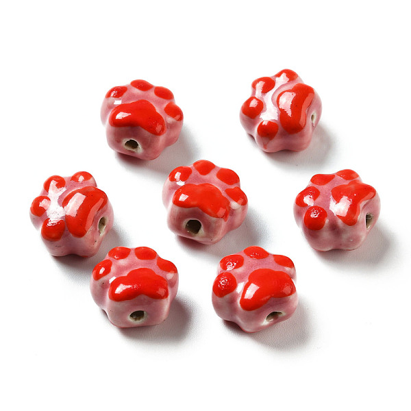 

PandaHall Handmade Printed Porcelain Beads, Paw Prints, Pale Violet Red, 13.5x15x9.5mm, Hole: 1.8mm Porcelain Paw Print