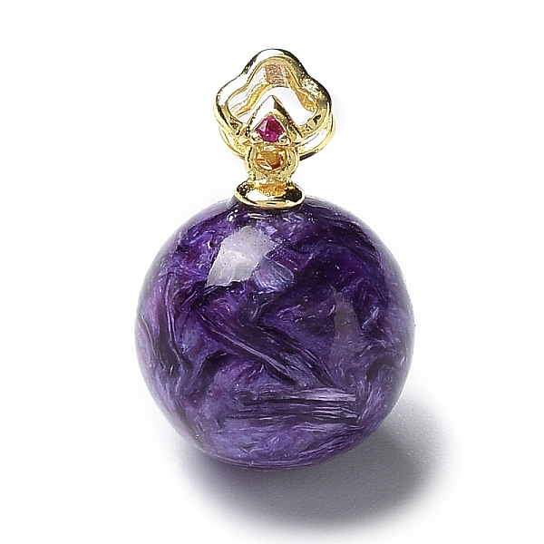 

PandaHall Natural Charoite Sphere Round Charms, with Golden Plated 925 Sterling Silver Rhinestone Findings, 15x12mm, Hole: 3x1.5mm Charoite..., Purple