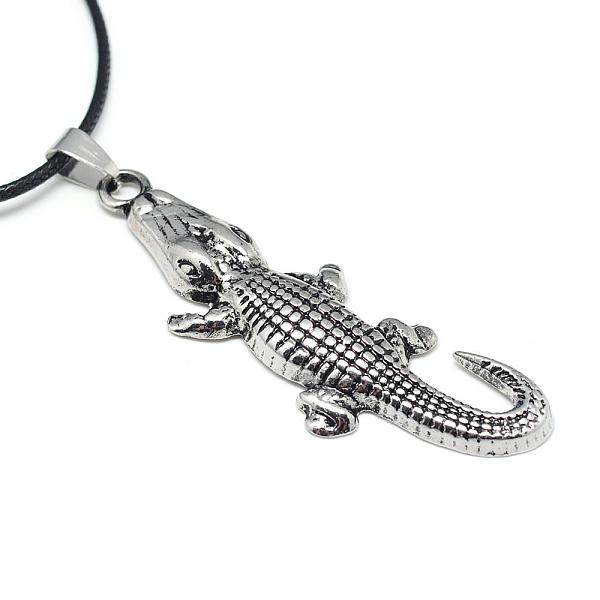

PandaHall Alloy Pendant Necklaces, with Waxed Cord and Iron End Chains, Crocodile, Antique Silver, 17.3 inch(44cm) Alloy
