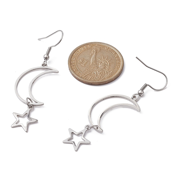 

PandaHall Hollow Star and Moon 304 Stainless Steel Dangle Earrings, Long Drop Earrings for Women, Stainless Steel Color, 60~62x17~17.5mm 304...