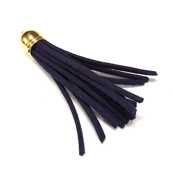 PandaHall Golden Brass Suede Tassels for Cell Phone Straps Making, Midnight Blue, 55~65x12mm, Hole: 1.5mm Faux Suede