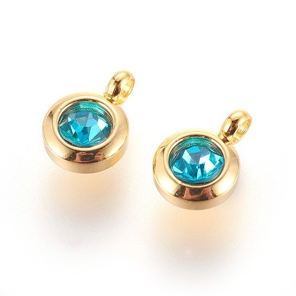 

PandaHall 304 Stainless Steel Rhinestone Charms, July Birthstone Charms, Flat Round, Aquamarine, 9.3x6.5x4mm, Hole: 2mm Stainless..., Cyan
