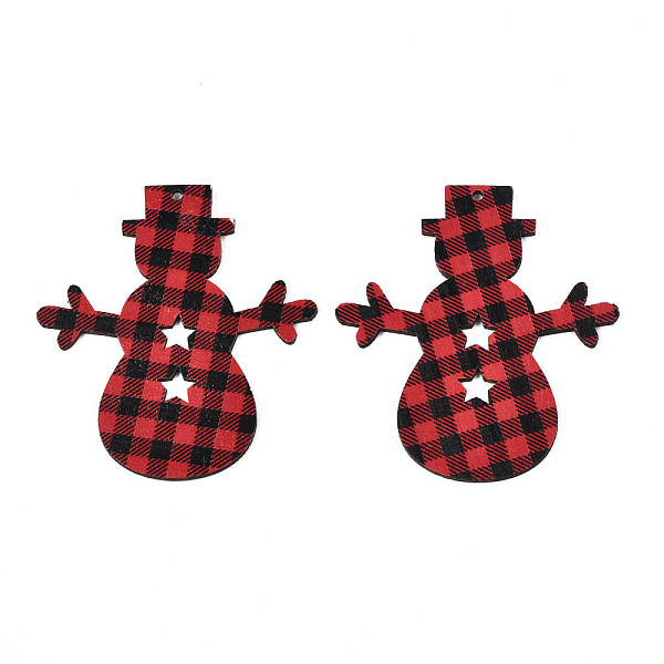 

PandaHall Christmas Theme Single-Sided Printed Wood Big Pendants, Snowman with Tartan Pattern, Red, 78x70x2mm, Hole: 2.5mm Wood Snowman Red