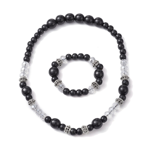 

PandaHall Natural Wood & Glass Beaded Necklaces and Stretch Bracelet, Jewelry Set, Black, Necklaces: 21 inch(53.2cm), Bracelets: Inner...