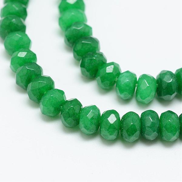 

PandaHall Natural White Jade Bead Strands, Dyed, Faceted, Rondelle, Dark Green, 4x3mm, Hole: 1mm, about 110~113pcs/strand, 13.78~14.17 inch...