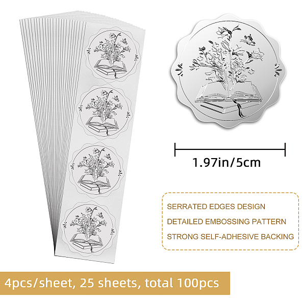 

PandaHall CRASPIRE 100pcs Self-adhesive Silver Foil Embossed Stickers Medal Decoration Sticker, Book Pattern Stickers Graduation Corporate...