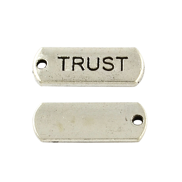 

PandaHall Tibetan Style Alloy Rectangle with Word Trust Pendants, Cadmium Free & Lead Free, Antique Silver, 8x21x2mm, Hole: 2mm, about...