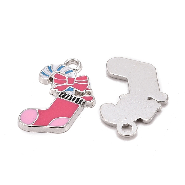 

PandaHall Alloy Enamel Pendants, Christmas Stockings, Lead Free and Cadmium Free, Platinum Color, Hot Pink, 27x16x2mm, Hole: 3mm...