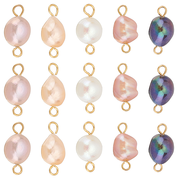 

PandaHall SUNNYCLUE 30Pcs Potato Natural Cultured Freshwater Pearl Connector Charms, with Golden Tone 304 Stainless Steel Double Loops..., Multicolor