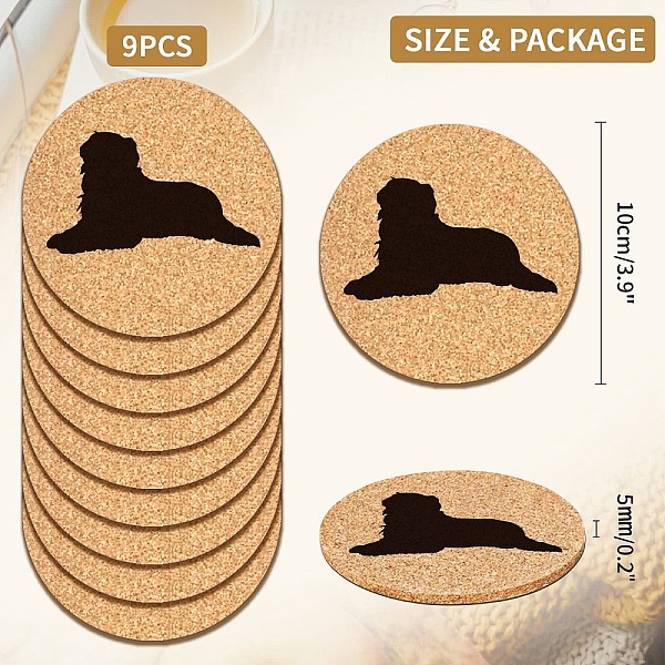 

PandaHall Cork Cup Mats Set, Printed Coasters, Flat Round, Burlywood, Dog Pattern, 100x5mm, 9 style, 1 pc/style, 9pcs/set Wood Dog