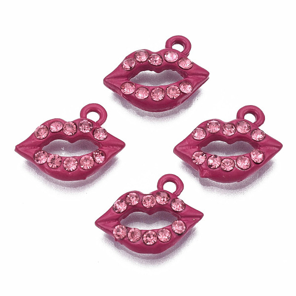 

PandaHall Spray Painted Alloy Pendants, Rack Plating, with Rhinestone, Cadmium Free & Nickel Free & Lead Free, Lip, Deep Pink, 10x13x3mm...