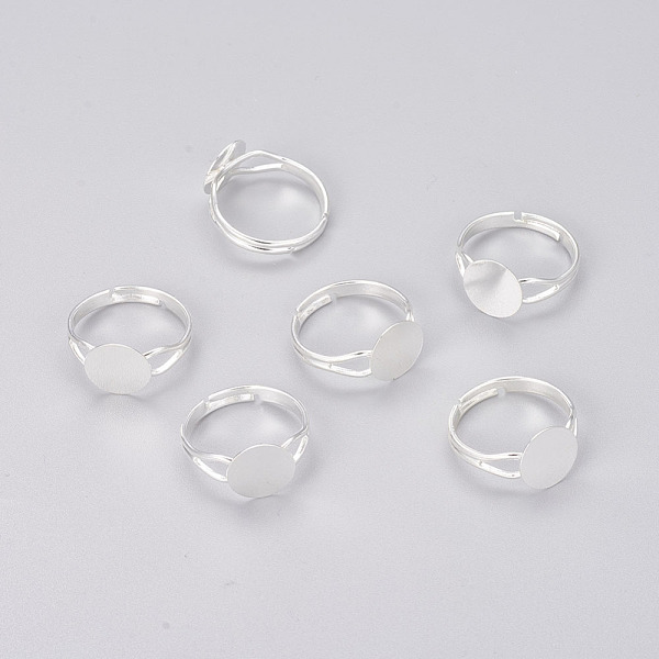 

PandaHall Adjustable Brass Finger Ring Settings, Pad Ring Base Findings, Round, Silver Color Plated, Size: about 17mm inner diameter, Round...