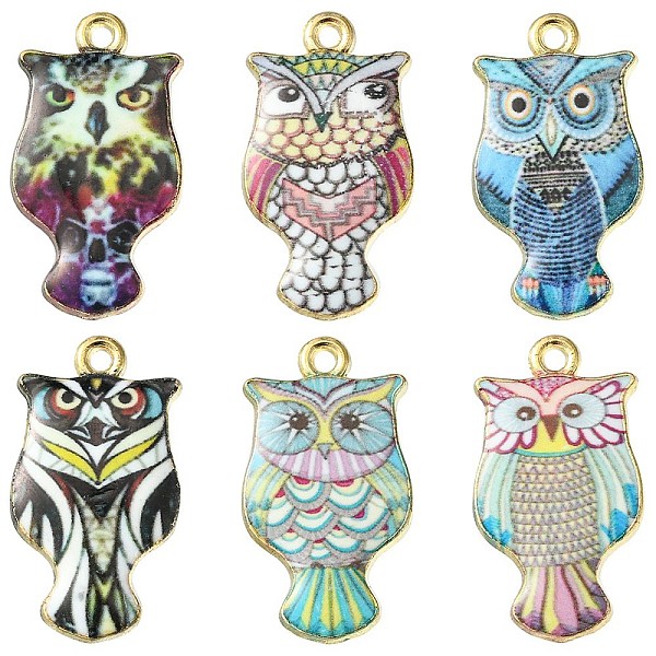 

PandaHall 6Pcs 6 Colors Rack Plating Alloy Enamel Pendants, Light Gold, Owl, Mixed Color, 23.5x13x2mm, Hole: 1.4mm, 1pc/color Alloy+Enamel..., Multicolor