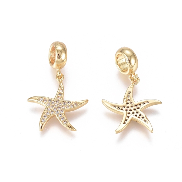 

PandaHall Brass Micro Pave Clear Cubic Zirconia European Dangle Charms, Large Hole Pendants, Starfish/Sea Stars, Golden, 27mm, Hole: 5mm...