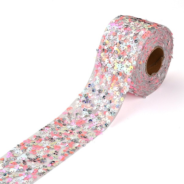 

PandaHall Polyester Elastic Sequin Ribbons, with Bling Paillette, Light Coral, 2-3/8 inch(60mm), 10 yards(9.14m)/roll Polyester