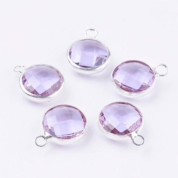

PandaHall Silver Color Plated Brass Glass Flat Round Charms, Faceted, Alice Blue, 12x8.5x3mm, Hole: 1.5mm Brass+Glass Flat Round Blue