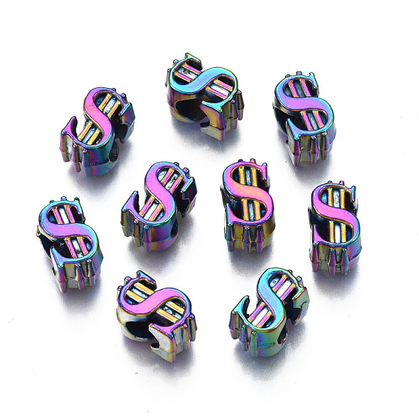

PandaHall Rack Plating Rainbow Color Alloy European Beads, Large Hole Beads, Cadmium Free & Nickel Free & Lead Free, Dollar, 11x7x8mm, Hole...