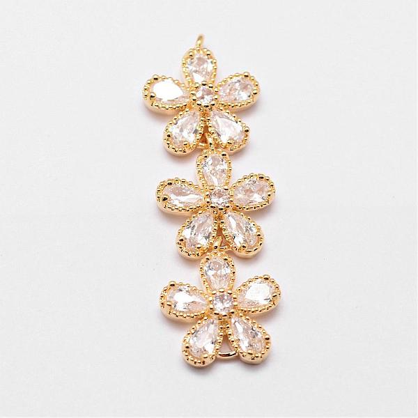 

PandaHall Brass Micro Pave Cubic Zirconia Links, Clear, Flower, Golden, 42x14x5mm, Hole: 1.5mm Brass+Cubic Zirconia Flower Clear