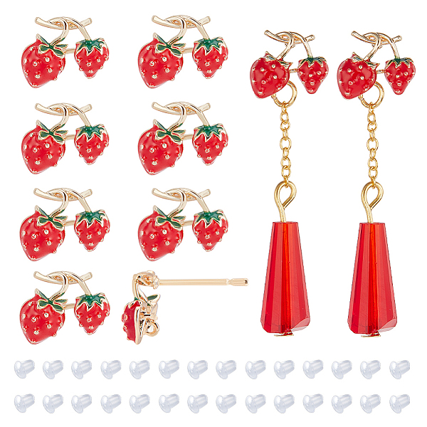 

PandaHall BENECREAT 12Pcs Brass Enamel Stud Earring Findings, with Vertical Loops and Stainless Steel Pins, Strawberry, with 30Pcs Plastic...