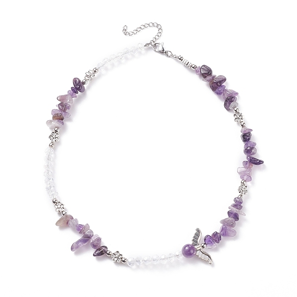 

PandaHall Natural Amethyst Chip Beaded Necklace with Wing, Gemstone Jewelry for Women, 16.14~16.54 inch(41~42cm) Amethyst