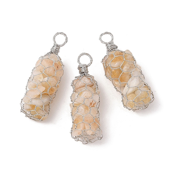 

PandaHall Rack Plating Copper Wire Wrapped Natural Citrine Chip Big Pendants, Macrame Gems Charms, Cadmium Free & Lead Free, Platinum...