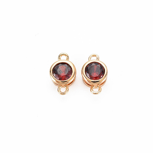 

PandaHall Brass Connector Charms, with Rhinestone, Nickel Free, Real 18K Gold Plated, Flat Round, Siam, 9x5x3mm, Hole: 1mm Brass+Rhinestone..., Red