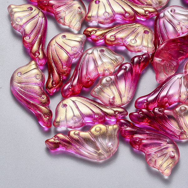 

PandaHall Transparent Spray Painted Glass Pendants, with Glitter Powder, Butterfly Wings, Medium Violet Red, 24x12.5x4mm, Hole: 1.4mm Glass...