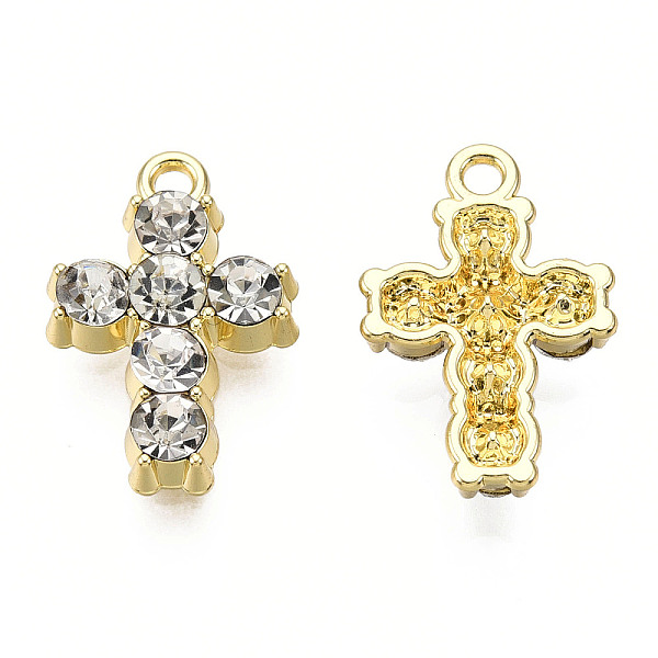 

PandaHall Rack Plating Alloy Pendants, with Crystal Rhinestone, Cadmium Free & Nickel Free & Lead Free, Cross, Light Gold, 21x14.5x4.5mm..., Clear