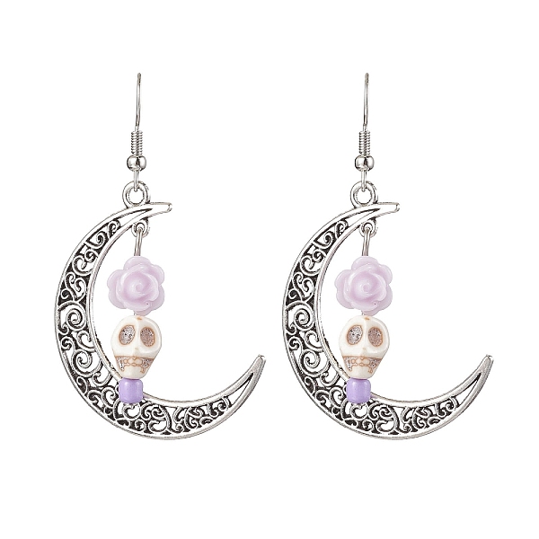 

PandaHall Halloween Alloy Synthetic Turquoise Dangle Earrings, Brass Resin Earring for Women, Moon with Skull, Lavender, 58x35mm Alloy Moon..., Purple