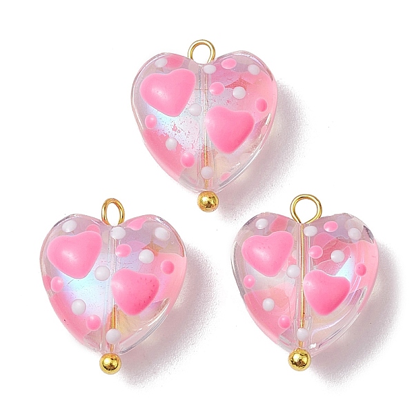

PandaHall Glass Pendants, with 304 Stainless Steel Loops, Heart Charms, Pink, 15x12.5x6mm, Hole: 1.6mm Glass Heart Pink