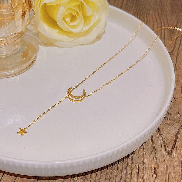 

PandaHall Titanium Steel Cable Chain Necklaces, Pendant Necklaces, Moon, 8.27~19.69 inch(21~50cm) Titanium Steel Moon