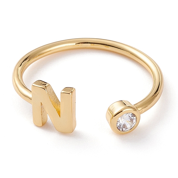 

PandaHall Brass Micro Pave Clear Cubic Zirconia Cuff Rings, Open Rings, Long-Lasting Plated, Real 18K Gold Plated, Letter.N, US Size 6...