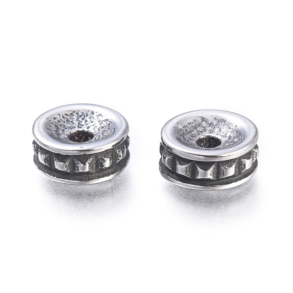 

PandaHall 304 Stainless Steel Beads, Flat Round, Antique Silver, 7.8x3.5mm, Hole: 1.8mm 304 Stainless Steel Flat Round