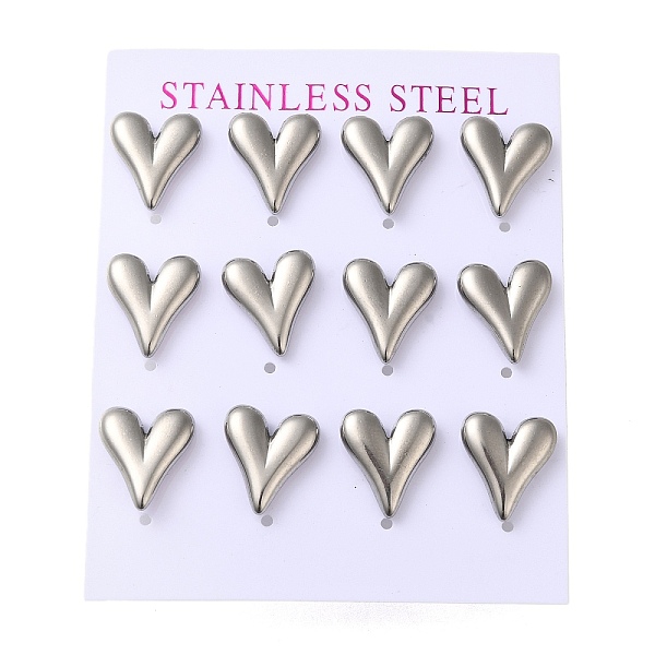

PandaHall 304 Stainless Steel Stud Earring, Heart, Stainless Steel Color, 14x12mm, 12pcs/set 304 Stainless Steel Heart