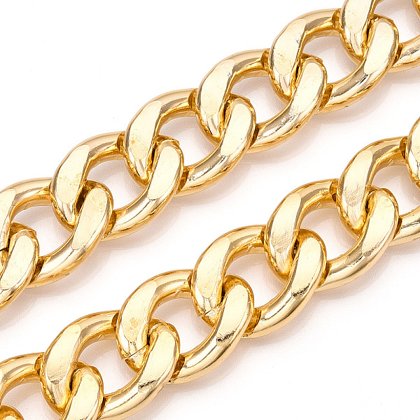 

PandaHall Aluminum Curb Chains, Diamond Cut Faceted Cuban Link Chains, Unwelded, Light Gold, 25.5x19.5x5mm Aluminum