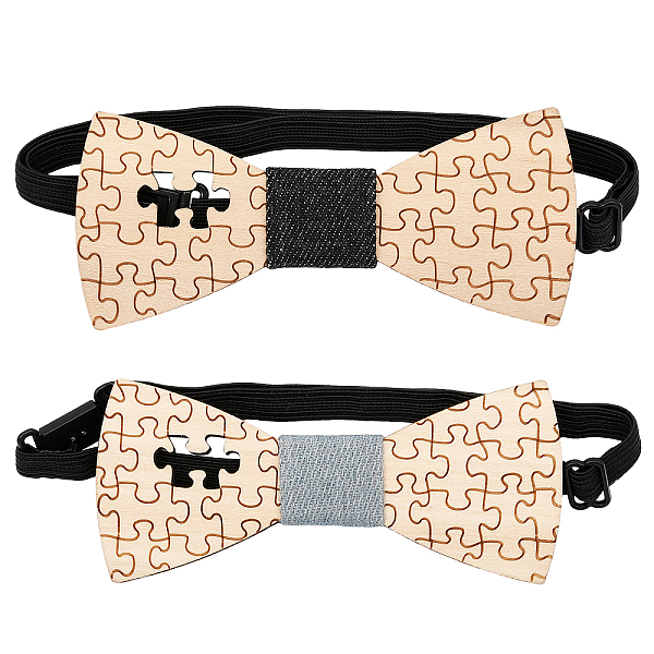 

PandaHall CHGCRAFT 2Pcs 2 Colors Adjustable Wood Puzzle Pattern Bow Ties, with Polyester Band, Mixed Color, 295~496x9mm, 1pc/color Wood..., Multicolor