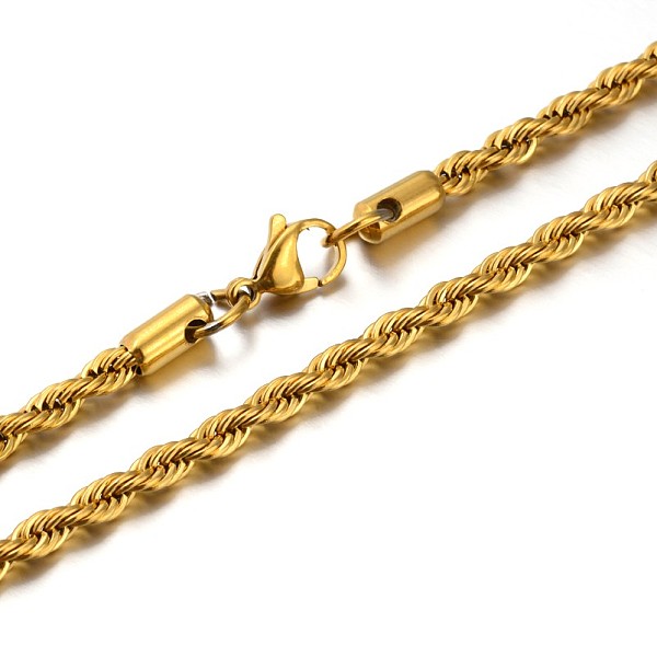 

PandaHall 304 Stainless Steel Rope Chain Necklaces, with Lobster Claw Clasps, Golden, 23.6 inch(59.9cm) 304 Stainless Steel
