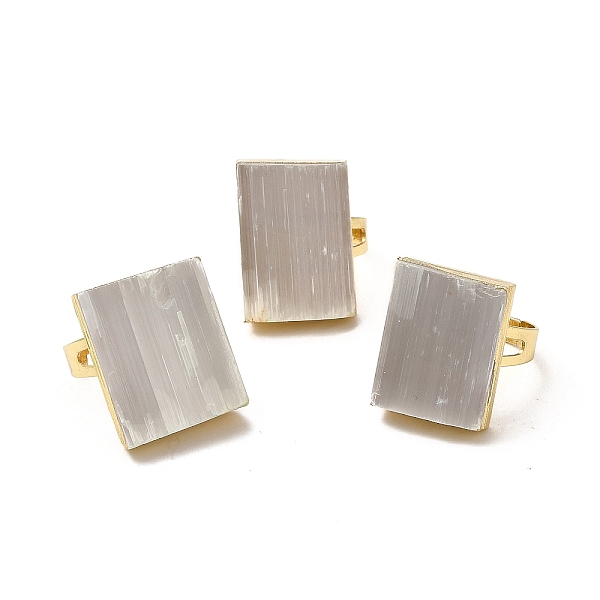 

PandaHall Natural Selenite Rectangle Adjustable Ring, Golden Brass Wide Ring for Men Women, Lead Free & Cadmium Free, US Size 9(18.9mm)~US...
