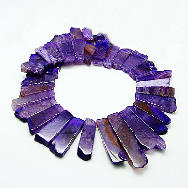 

PandaHall Natural Crackle Agate Beads Strands, Dyed, Rectangle, Purple, 25~60x16~28x6mm, Hole: 2mm, about 25pcs/strand, 17.1 inch Crackle...