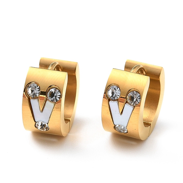 

PandaHall Natural Shell Initial Letter V Chunky Hoop Earrings with Crystal Rhinestone, 304 Stainless Steel Jewelry for Women, Golden..., Clear
