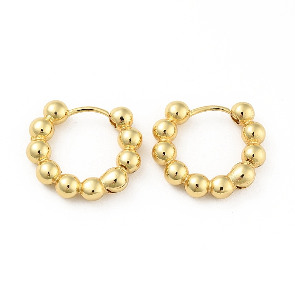 

PandaHall Brass Ball Beaded Hoop Earrings for Women, Real 18K Gold Plated, 20x22x5mm, Pin: 1mm Brass Round