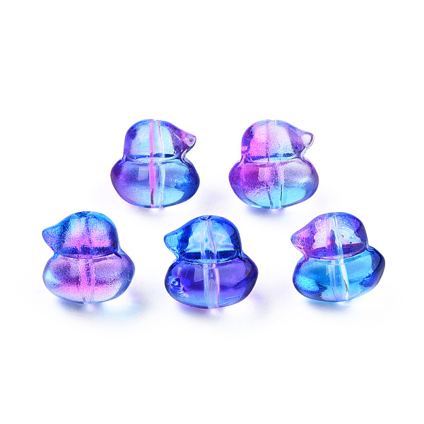 

PandaHall Transparent Spray Painted Glass Beads, Two Tone, Duck, Orchid, 11.5x12x10.5mm, Hole: 1mm Glass Duck Purple