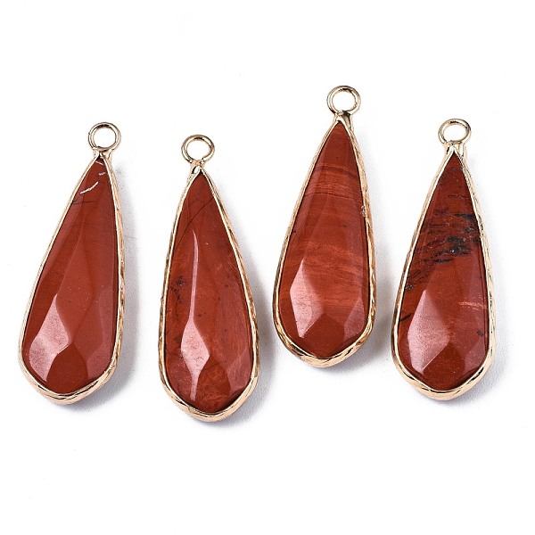 

PandaHall Natural Red Jasper Pendants, with Golden Plated Brass Edge and Loop, Teardrop, Faceted, 36~37x12x6mm, Hole: 2.5mm Red Jasper...
