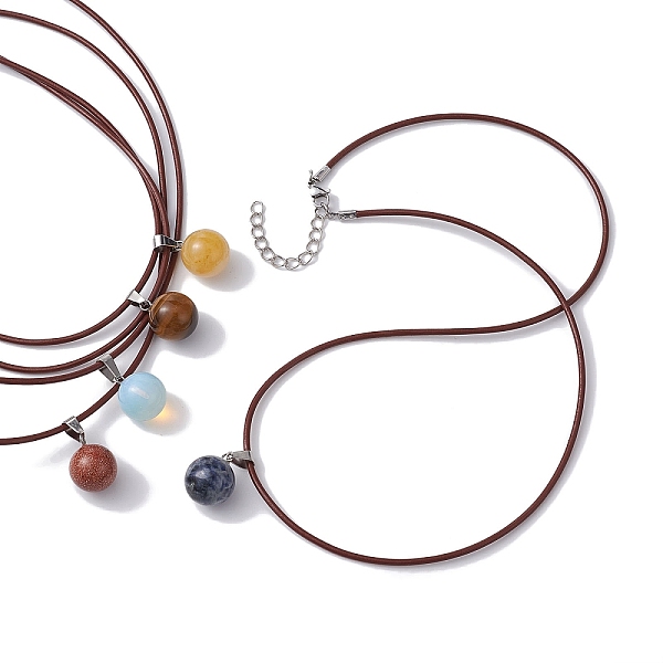 

PandaHall Natural & Synthetic Mixed Gemstone Round Pendant Necklaces, with Cowhide Ropes, 20.47 inch(52cm) Mixed Stone Round