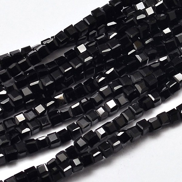 

PandaHall Faceted Cube Glass Beads Strands, Black, 2.5x2.5x2.5mm, Hole: 0.5mm, about 185pcs/strand, 15.7 inch Glass Cube Black