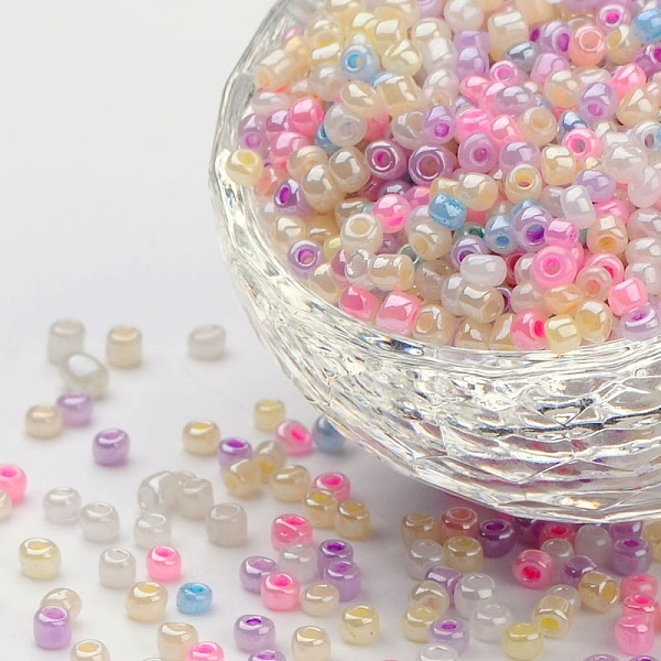 PandaHall 8/0 Glass Seed Beads, Round Hole Rocailles, Mixed Color, about 3mm in diameter, hole: 0.8mm, about 10000pcs/pound Glass Multicolor