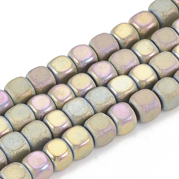 

PandaHall Electroplate Non-magnetic Synthetic Hematite Beads Strands, Half Matte Style, Cube, Rainbow Plated, 4x4x4mm, Hole: 1mm, about...