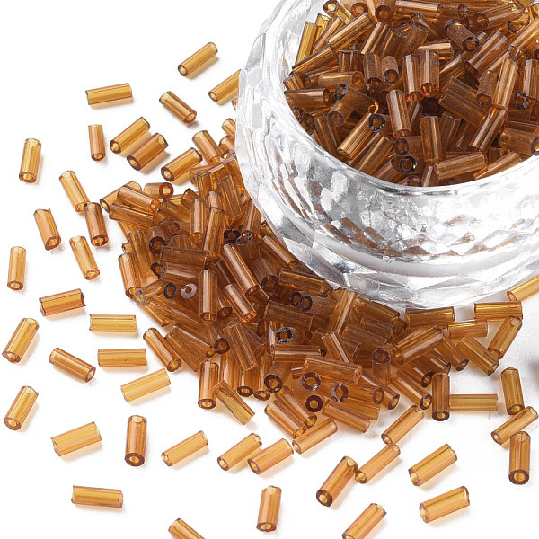 

PandaHall Transparent Glass Bugle Beads, Round Hole, Saddle Brown, 3~8x2mm, Hole: 0.7mm, about 450g/pound Glass