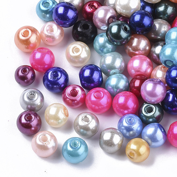 

PandaHall Glass Pearl Beads, Pearlized, Round, Mixed Color, 6mm, Hole: 1.2mm, about 180pcs/50g Glass Round Multicolor