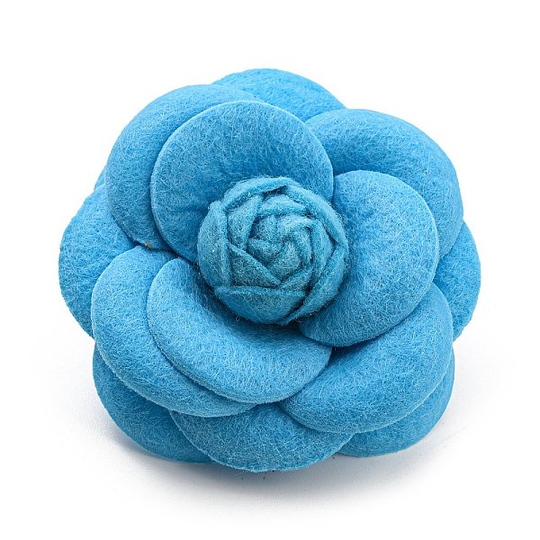 PandaHall Cloth Art Camelia Brooch Pins, Platinum Tone Iron Pin for Clothes Bags, Multi-Layer Flower Badge, Deep Sky Blue, 67.5x33mm...